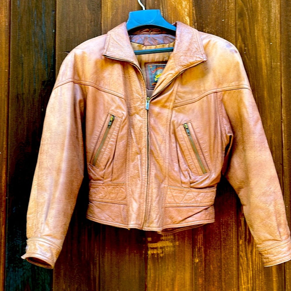 Brown, leather bomber jacket